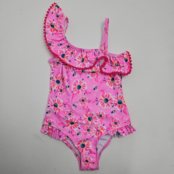 Tommy Bahama Pink Floral One-Piece Swimsuit and Matching Hat | Kid's 5 - Picture 2 of 16